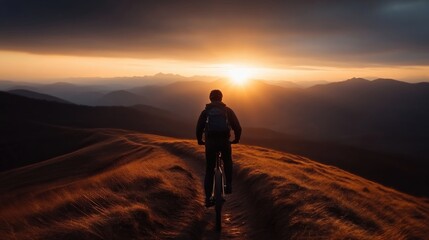 Fototapeta premium Sunset mountain biking adventure
