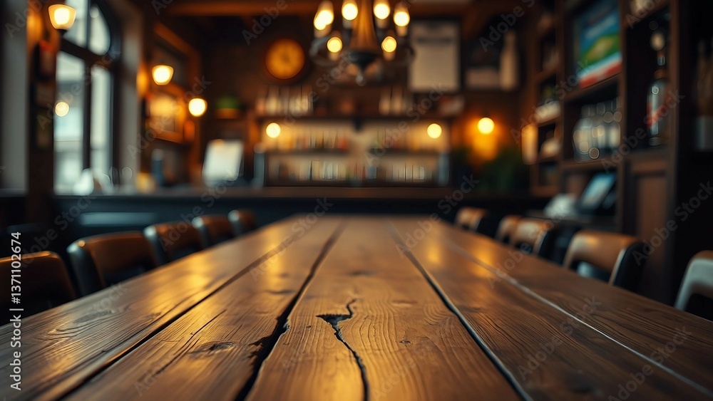 Aufkleber empty wooden table rustic and blurred background of bar or pub for product display high quality phot