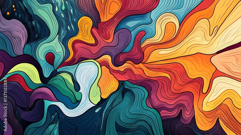 Poster abstract colorful waves create vibrant flowing pattern