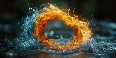 Abstract Water Swirl Golden Amber Blue Liquid Dynamic Energy Flowing Circular Motion Powerful Nature Artistic Design Element