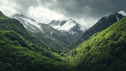 Fototapeta premium Mountain landscape with snow-capped peaks, scenic view