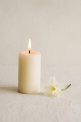 Spiritual Easter Scene with Lit Candle and White Flower