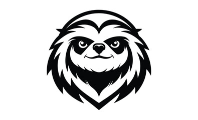 Three toed sloth head art silhouette, black silhouette of three-toed sloth head 