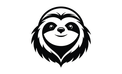Three toed sloth head art silhouette, black silhouette of three-toed sloth head 