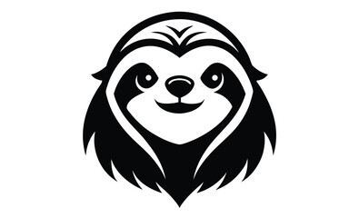 Three toed sloth head art silhouette, black silhouette of three-toed sloth head 