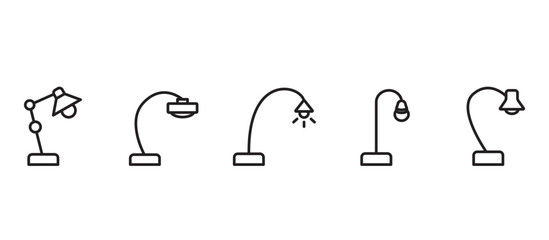 Simple Desk lamp icon set. Table Lamp light vector icons, Line table lamp. Desk lamp collection. Vector icon set in transparent background. Editable stroke.