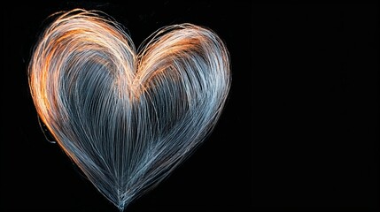 Glowing heart shape created with light on dark background with copy space