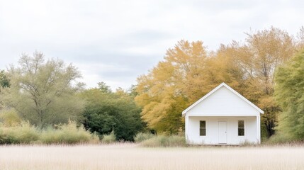 White house in autumnal field