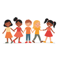 Diverse children holding hands in a playful unity expression  