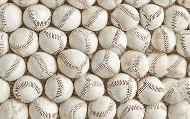 A multitude of baseballs arranged for a sports themed background image