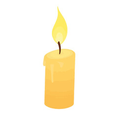 Candle glowing with warm light on a white background  