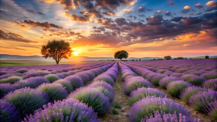 Lavender field at sunset