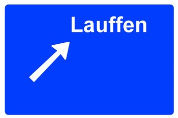 Illustration eines Autobahn-Ausfahrtschildes mit der Beschriftung "Lauffen"	