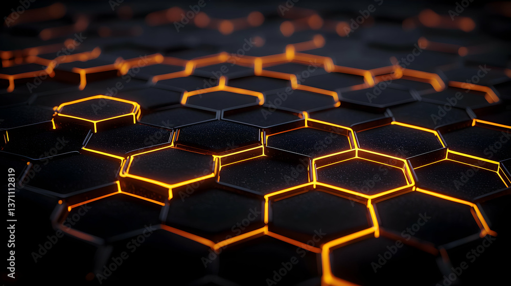 Aufkleber abstract geometric hexagon pattern with orange glowing lines