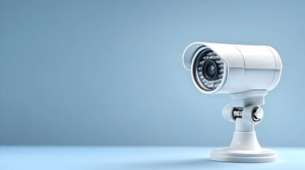 White Security Camera On Light Blue Background
