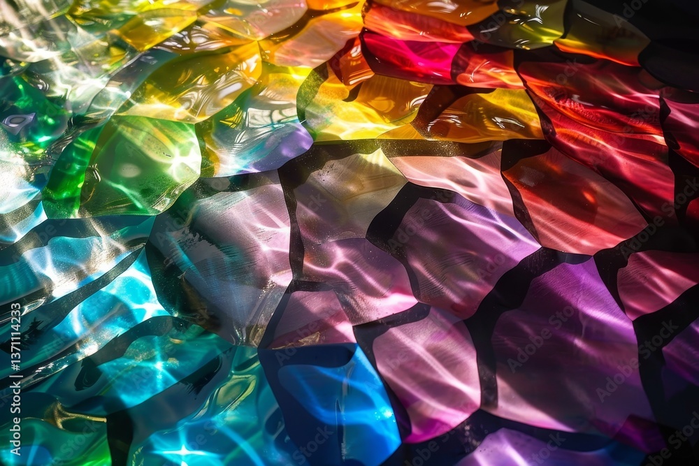Aufkleber colorful light patterns reflected on rippling water, creating an abstract and mesmerizing scene, pri