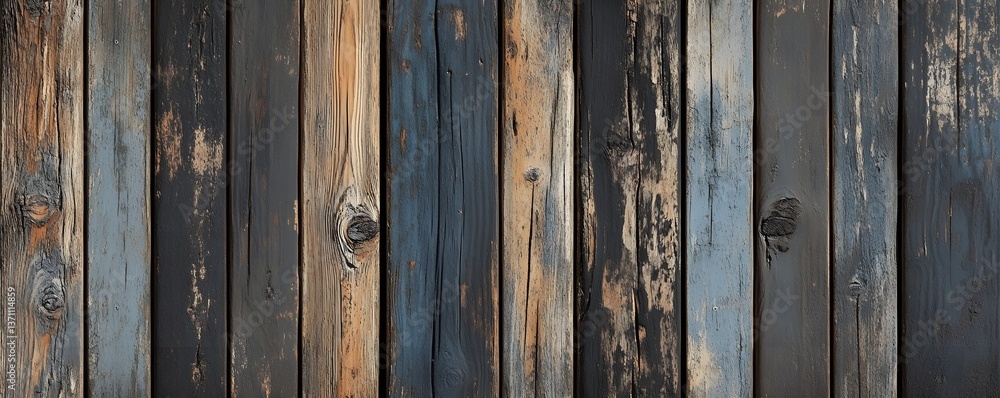 Poster a high-resolution image of various colored wooden planks arranged in a vertical pattern, showcasing 