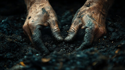 Hands planting seeds in dark soil