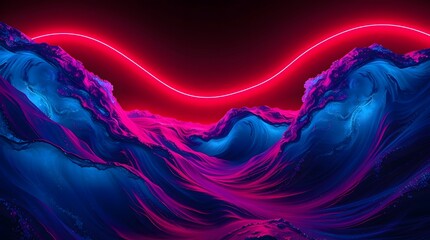 Abstract blue waves illuminated by a pink glow