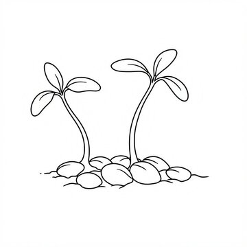 sprouts growing from seeds, black and white clip art preview