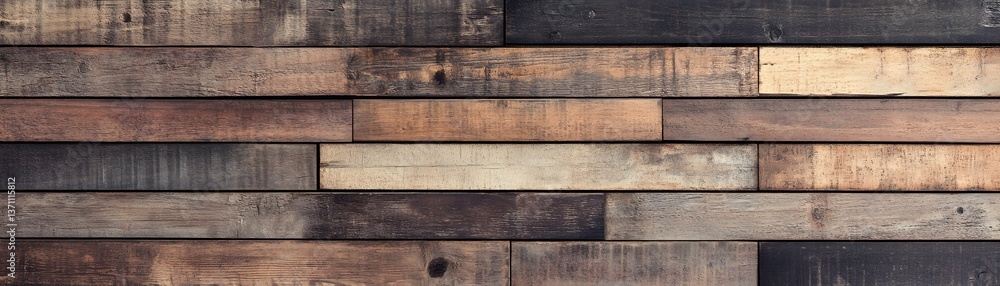 Poster a stylish arrangement of wooden planks showcasing various textures and colors, perfect for backgroun