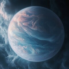 Obraz premium water vapor atmosphere on an exoplanet, capturing ethereal, swirling clouds enveloping a distant celestial body