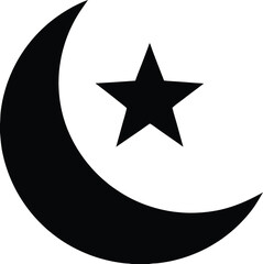  Black silhouette of the Islamic crescent moon and star symbol, representing faith, religion, and Muslim identity, perfect for cultural, spiritual, and religious designs and themes.