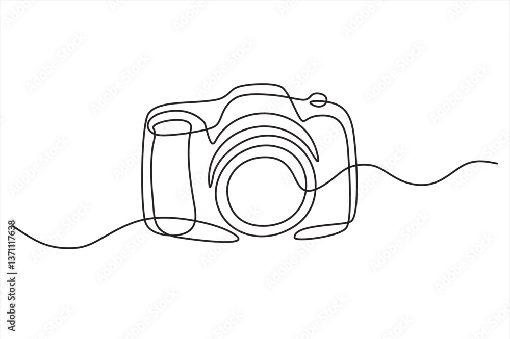 Poster one continuous line drawing of camera icon. single line vector illustration