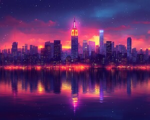 A stunning artistic depiction of a vibrant city at night
