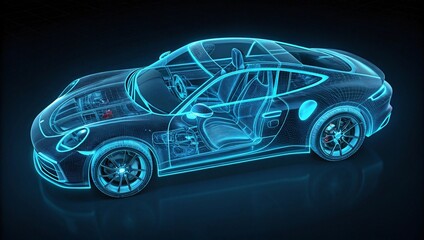 Futuristic Digital Wireframe Rendering of a High-Tech Sports Car
