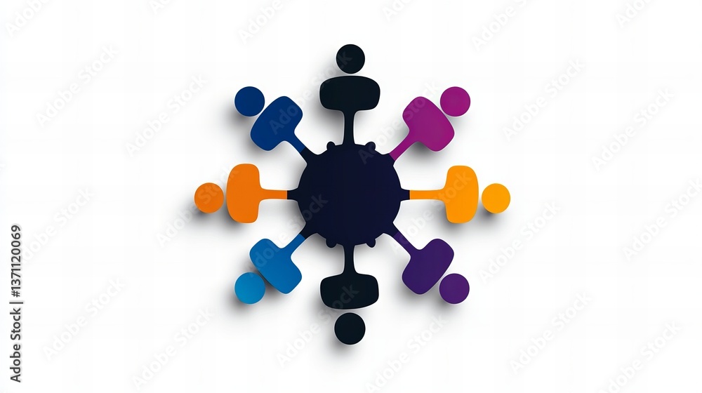 Poster colorful abstract illustration representing teamwork and connection. diverse figures linked together