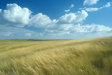Obraz premium A wind-swept prairie with tall grass bending in the breeze, the open landscape 