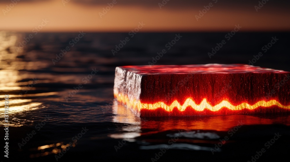 Poster erupting lava block ocean surface digital art serene environment close-up view conceptual exploratio