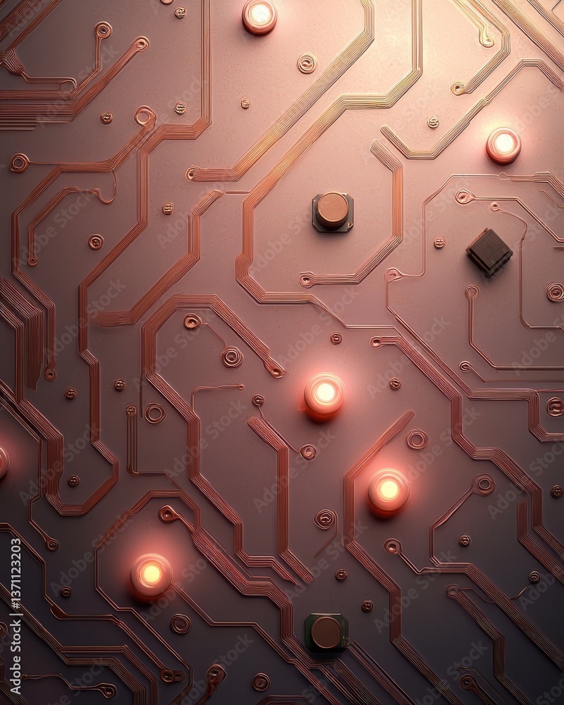 Poster futuristic computer circuitry design with glowing lights