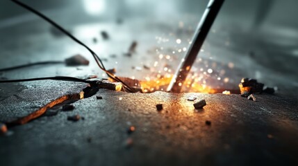 Industrial sparks erupting from a wielding torch workshop environment action shot close-up focus dynamic energy visualization