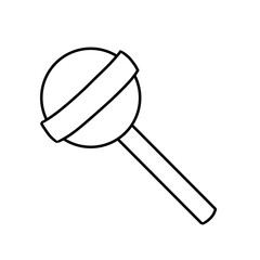 A black and white line drawing of a baby rattle with a handle, symbolizing infancy and early childhood.
