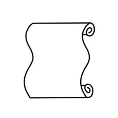 A black and white line drawing of a scroll or parchment, symbolizing ancient documents, history, or legal texts.