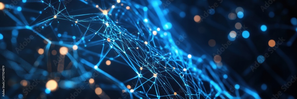 Poster Futuristic AI-inspired digital backdrop featuring glowing neural connections and deep blue circuit patterns embodying modern technology aesthetics