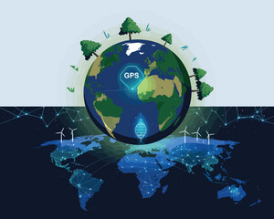 Fototapeta premium vector illustrative poster that celebrates global communication technology . Showcase a world travel by advanced communication systems. 