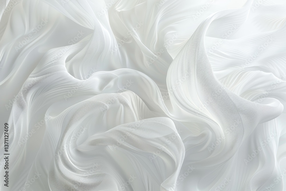Poster a close-up of white fabric with soft, delicate lines, a white background with soft, delicate lines i