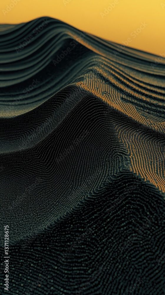 Poster abstract digital art of flowing curves with a gradient gold background