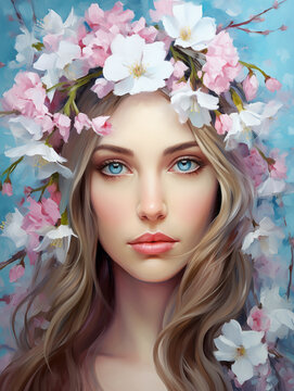 Spring nymph surrounded by blossoms captures the essence of a dreamy fantasy portrait