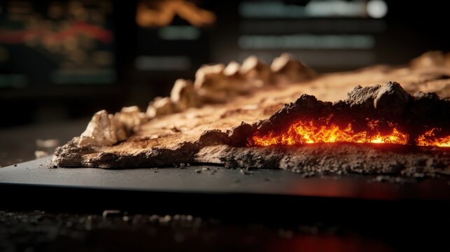 Volcanic eruption simulation laboratory digital rendering scientific environment close-up view geothermal concept