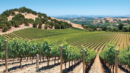 Vineyard Landscape: Rolling Hills and Lush Grapevines
