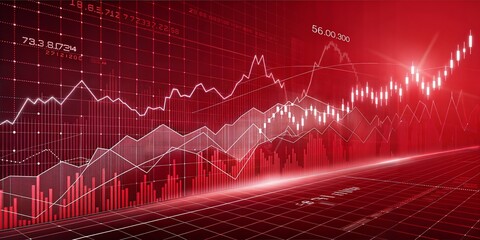 Abstract background depicting financial downturn, bankruptcy, loss, recession, crash, and economic crisis with a red stock market graph.	
