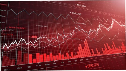Abstract background depicting financial downturn, bankruptcy, loss, recession, crash, and economic crisis with a red stock market graph.	
