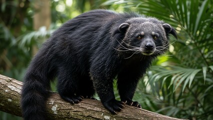 Obraz premium A captivating image of a binturong, also known as a bearcat, resting on a tree branch in its natural habitat
