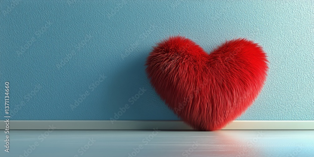 Poster bright red fluffy heart on a soft background creating a warm and inviting atmosphere