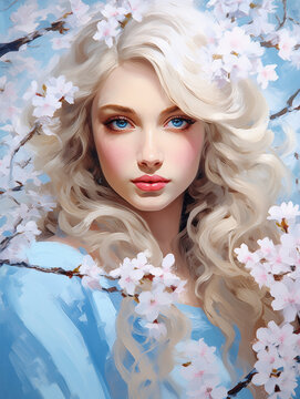 Enchanting nymph embracing spring's bloom in a vibrant nature portrait