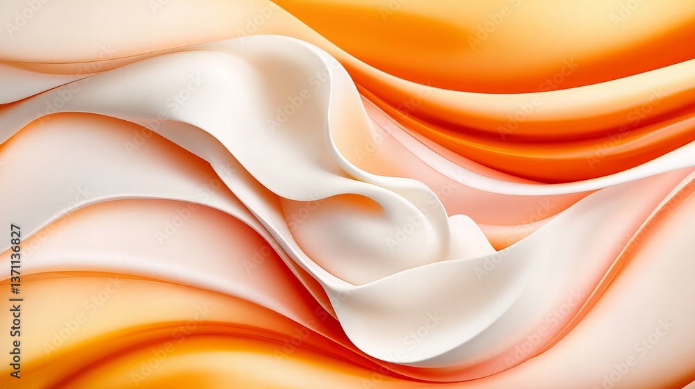 Poster abstract shapes flow with a creamy texture in orange, peach, and white color gradients, creating a s